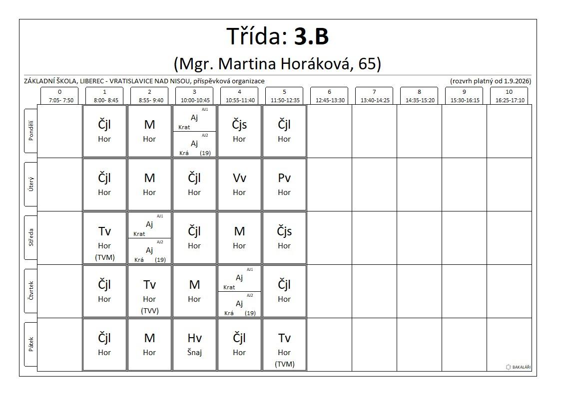 3.B rozvrh