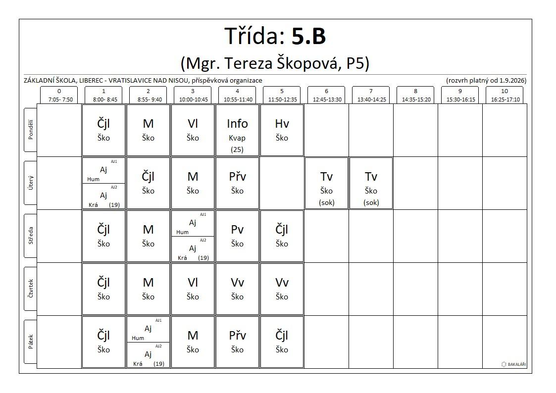 5.B rozvrh