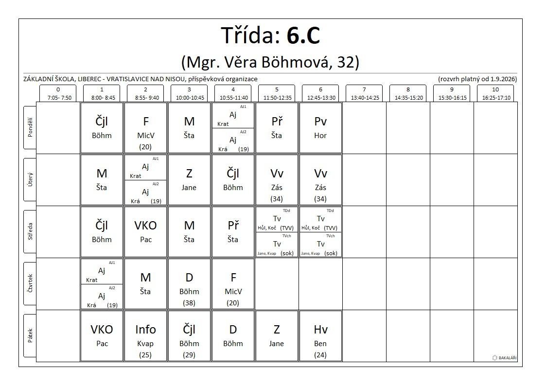 6.C rozvrh